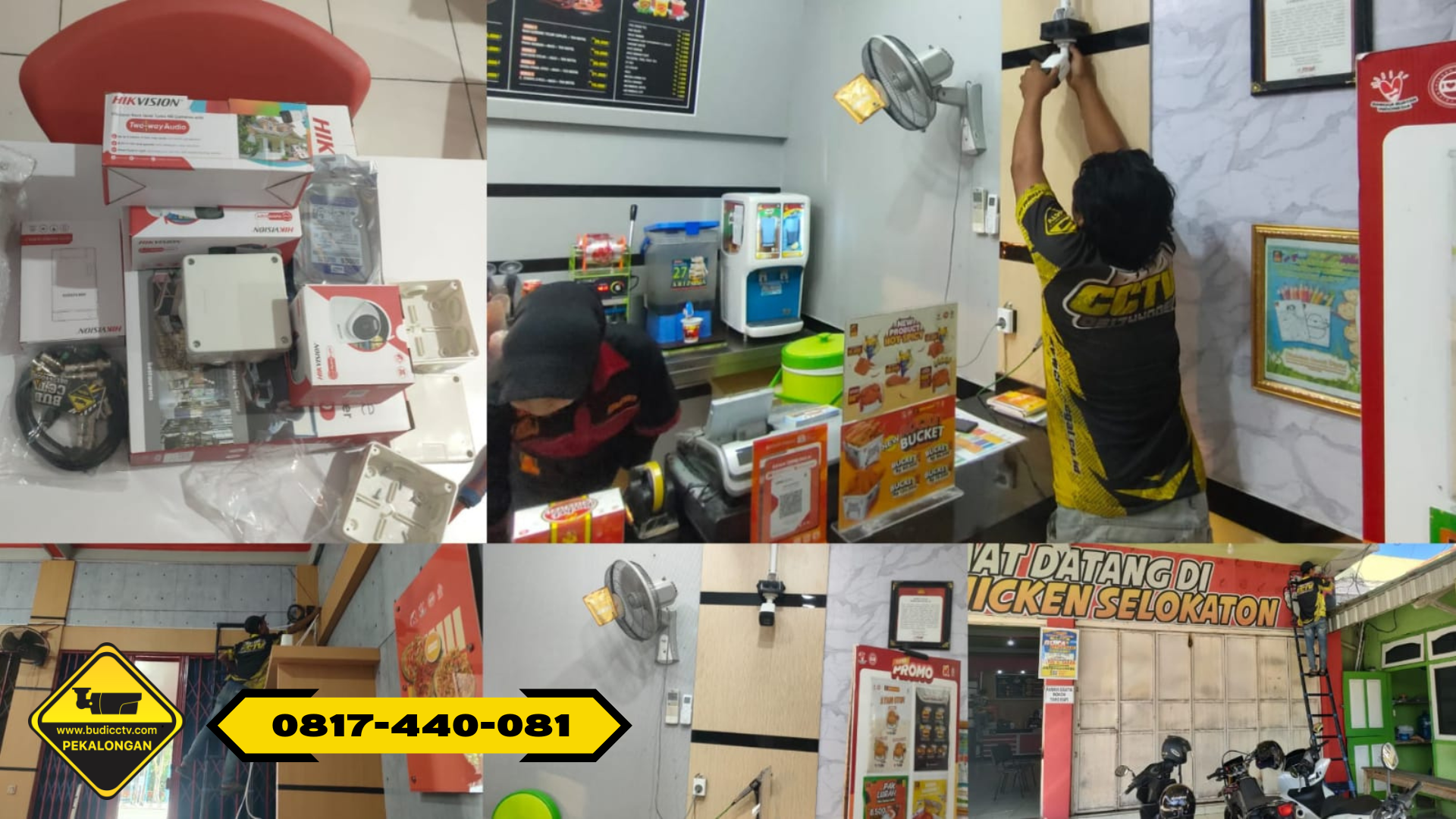 Pemasangan CCTV Hikvision Smart Hybrid Light + Two-Way Audio 4 Channel 2MP di Outlet Rocket Chicken Sragi, Kabupaten Pekalongan oleh Budi CCTV