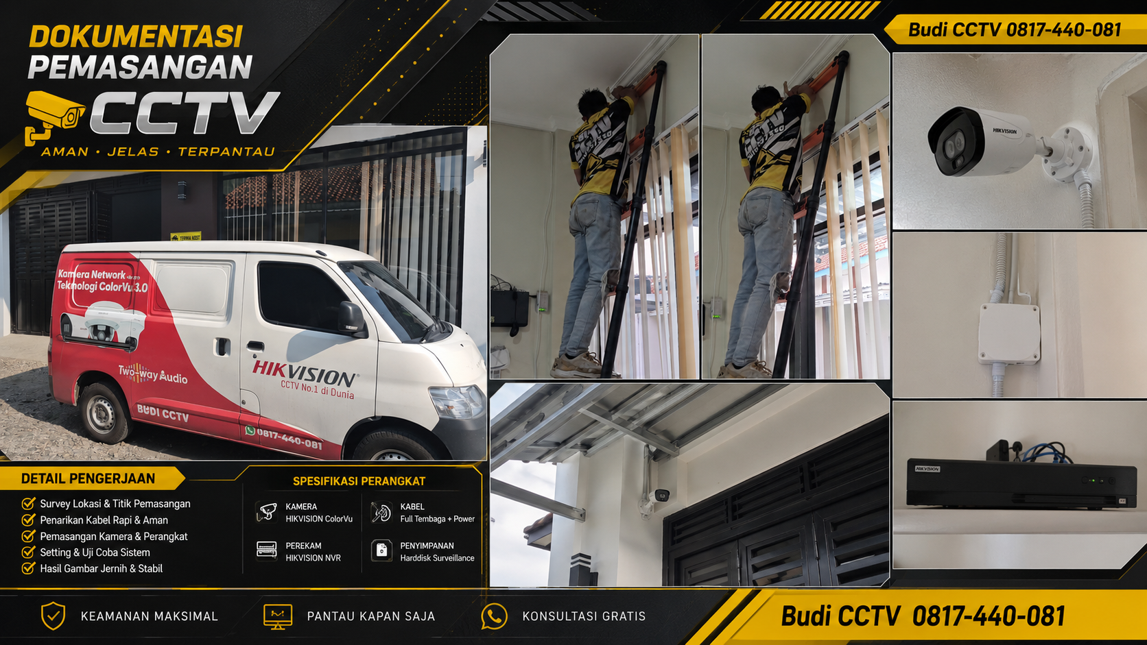 Pemasangan CCTV Hikvision Smart Hybrid Light + Two Way Audio 4 Channel di Kost Desa Bongkok, Tegal
