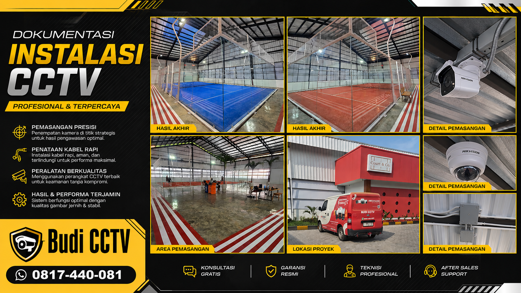 Pasang CCTV Hikvision Color Vu di Tempat Padel Cirebon, Instalasi Profesional oleh Teknisi Budi CCTV