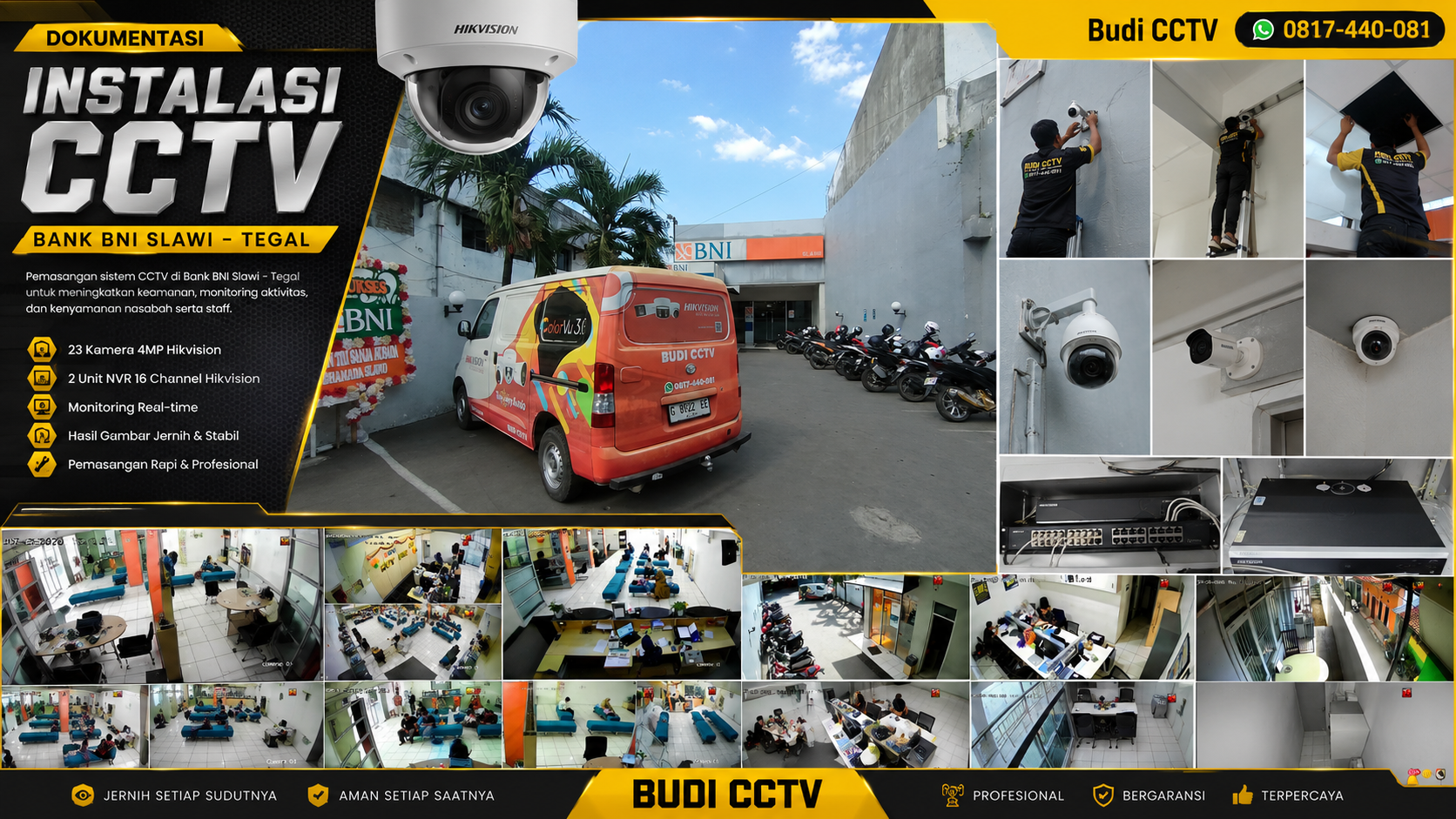Pemasangan CCTV Hikvision untuk Bank BNI Slawi, Kab. Tegal