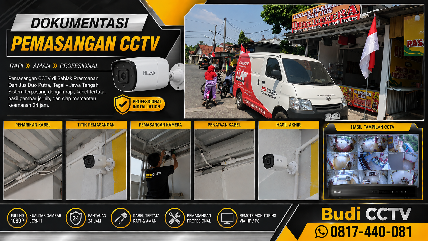 Instalasi CCTV HiLook Warung Seblak Tegal, Rapi dan Profesional